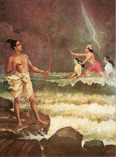 Raja Ravi Varma Sri Rama Vanquishing the Sea oil painting picture